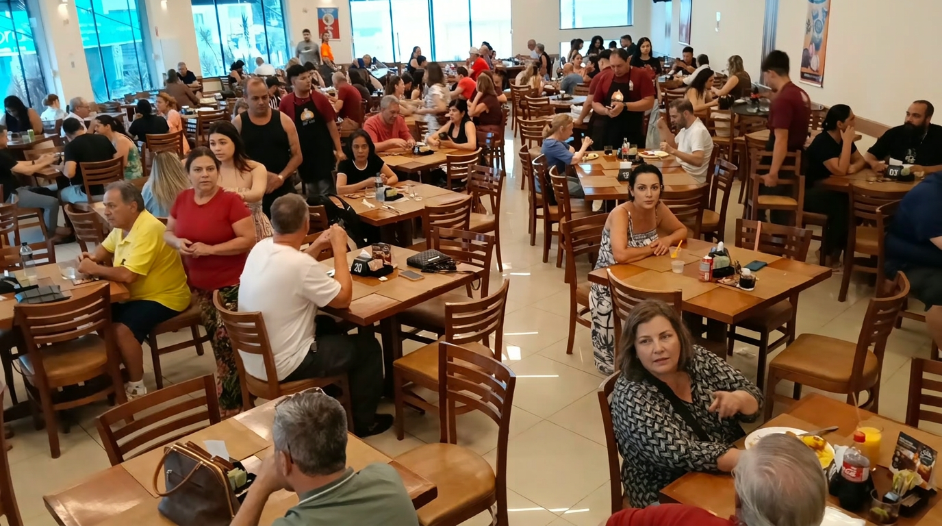 Salão da Churrascaria do Ari cheio no horário do almoço