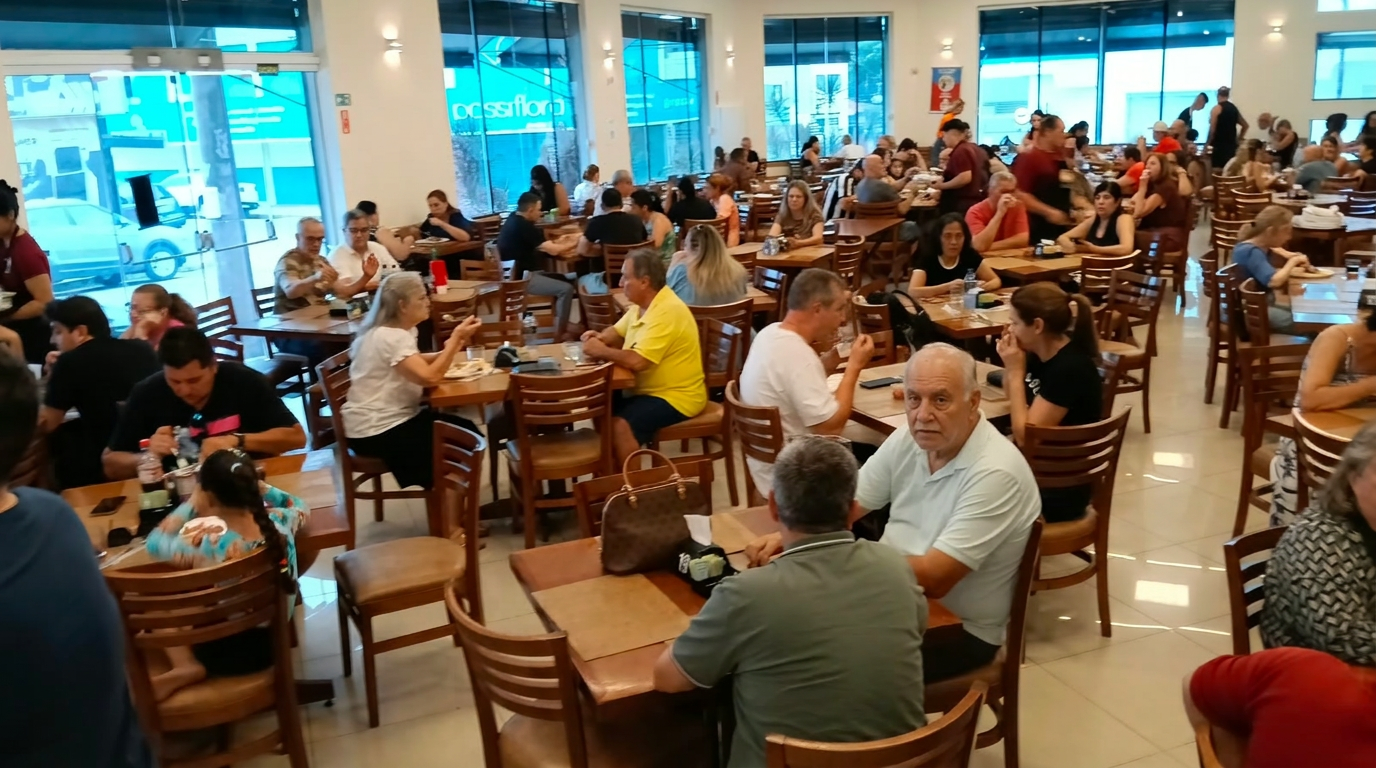 Salão da Churrascaria do Ari com clientes almoçando